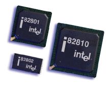 Los tres chips que componen el i810; foto cortesía de Intel Co.