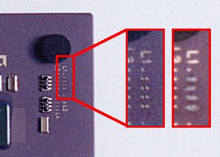 Detalle de un AMD Duron 700 mostrando los puentes L1 a unir para liberar el multiplicador