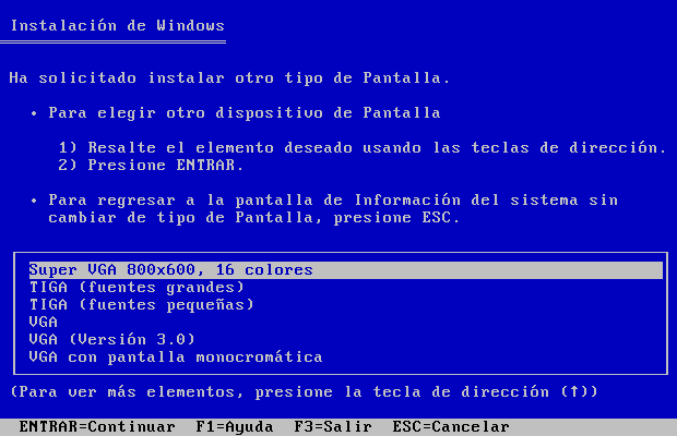 Pantallazo de la pantalla de configuración de pantalla de Windows 3.x