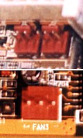 Dos detalles de varios conectores para ventiladores modernos existentes en una placa base
