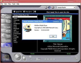Pantallazo del Windows Media Player 8 incluido en el Microsoft Whistler 5.01.2416